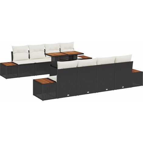 Maison Exclusive - Set da Pranzo per Giardino con cuscino 9 pcs Nero e Beige (1/5)