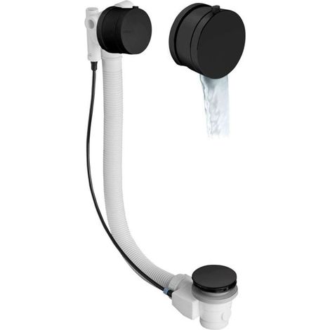 Polysan Accessoires - Garniture de vidage et de trop-plein pour baignoire, avec alimentation, avec bowden, longueur 975 mm, noir mat 71686B (1/3)