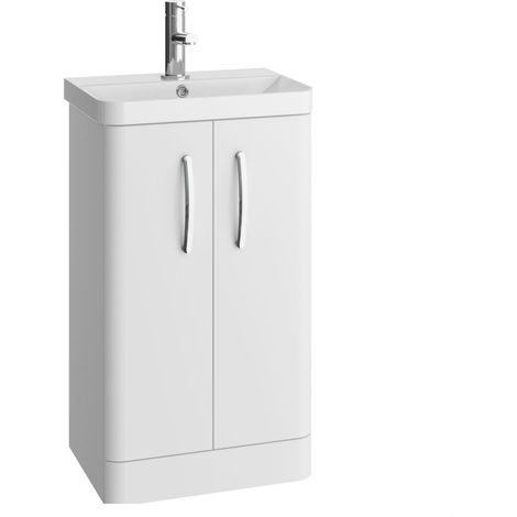 Handsacre Contemporary 2 Door Floor Standing Vanity Unit with Basin, Gloss White, 500mm