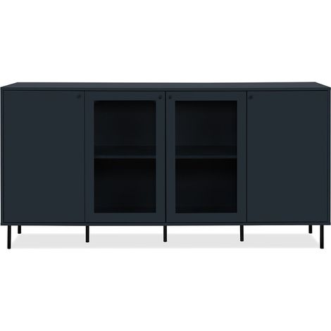 Buffet bas - CARACAS - Décor bleu navy - 2 portes vitrées + 2 portes - L180 x H90 x P40 cm (1/10)
