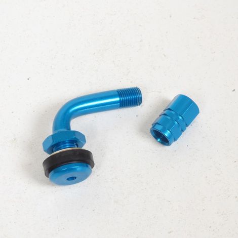 Valve coudée en aluminium anodisé bleu de marque TNT pour moto