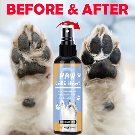 Pfotenreinigungs- und Feuchtigkeitsspray für Haustiere, kein Abspülen erforderlich, schnell trocknende Formel, geeignet für Katzen und Hunde, entfernt sanft Schmutz von den Pfoten. (1/5)