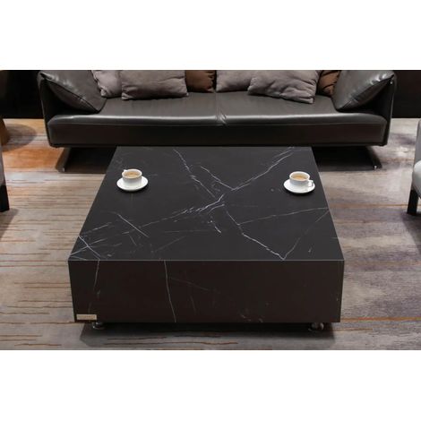 SOFIA Table basse en porcelaine marbre moyen en béton luxe finition brillante 101.6 x 101.6 x 35.6 cm (1/5)