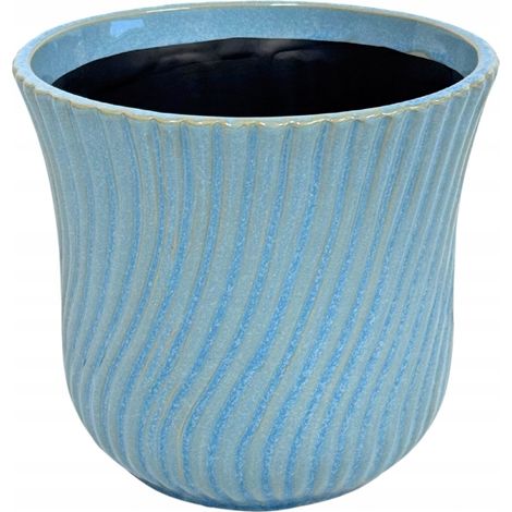 Pot de fleurs en céramique 14 cm, pot bleu à rayures, 1 pc.