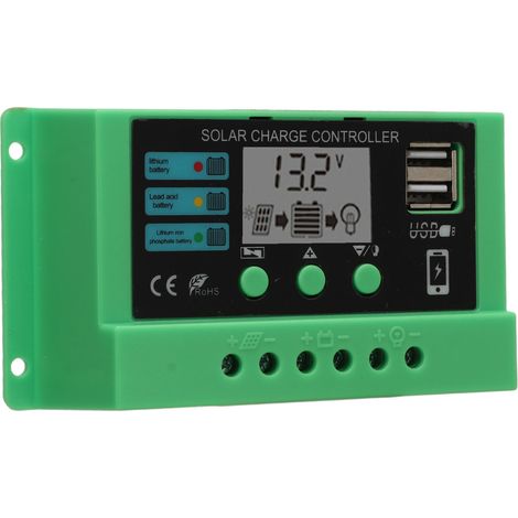 Régulateur de charge solaire PWM 30A, contrôleur de panneau ajustable avec écran LCD, 12V/24V, boîtier vert (1/5)