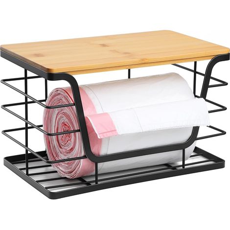 Extra Large Trash Bag Holder Dispenser with Bamboo Top, Wall Mounted Garbage Bag Dispenser Roll Holder for Kitchen Laundry Room Organization (1/5)