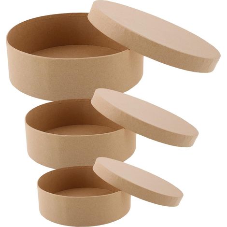 INOOMP Boîtes de rangement rondes en papier kraft lot 3 avec couvercles , emballage cadeau fait mais (1/5)