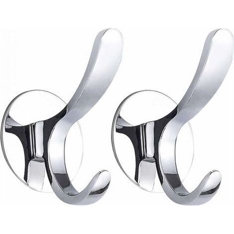 2PCS Silver Adhesive Hook Coat Rack Adhesive Wall Hook Towel Hook Polished Stainless Steel Coat Robe Self Adhesive Kitchen Tea Towel Installation without Damaging the Wall (1/5)