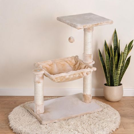 Arbre à chat avec sisal et hamac finition beige 70 cm en plush (1/5)
