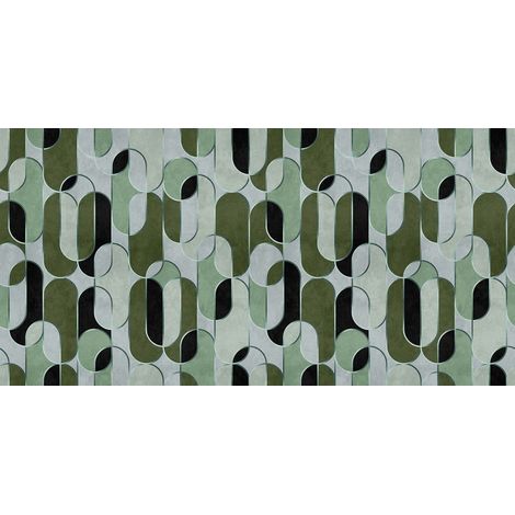 Papier peint panoramique à motifs graphiques Tapisserie panoramique tendance pour salon Papier peint panoramique vert design (1/2)