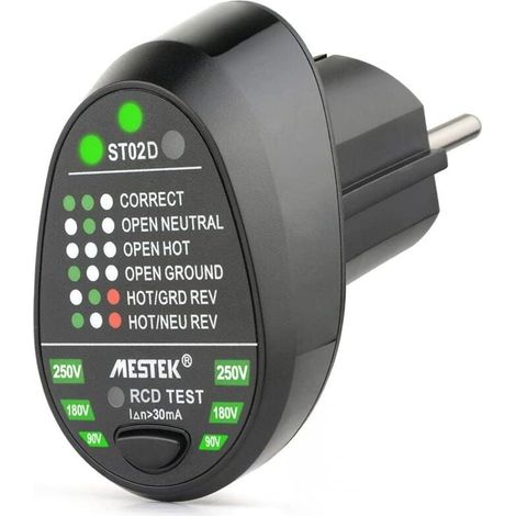 Testeur De Prise Électrique Automatique Détecteur Polarité RCD Terre Neutre (1/4)