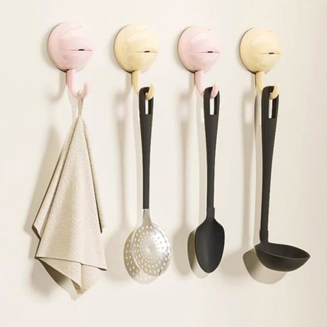 Crochets ventouse muraux sans perçage, fixation forte, rond, lot de 6, cuisine salle de bain, beige rose transparent (1/5)