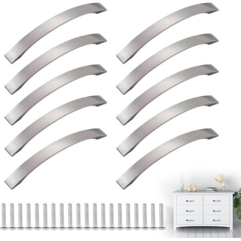 Poignee de Meuble Argentée, 10 Pièces Poignee Meuble Cuisine en Aluminium avec Entraxe 96 mm et 20 Vis Incluses, Poignee Placard pour Portes d'Armoire Tiroirs Commodes (1/5)