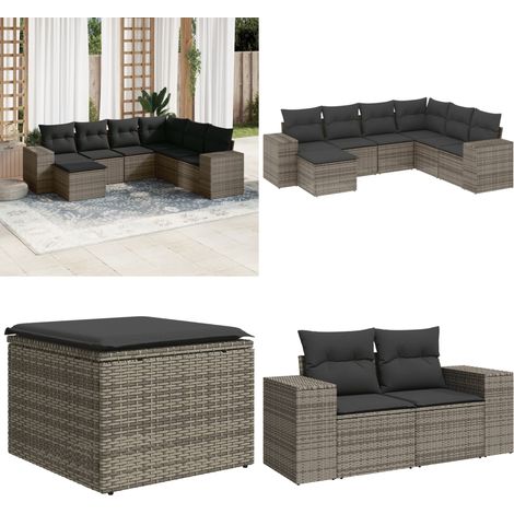 7-tlg. Garten-Sofagarnitur mit Kissen Grau Poly Rattan - Gartensortiment - Outdoor Möbel - Gartenlounge - Lounge Set - Rattan Gartenmöbel - Home & Living (1/5)