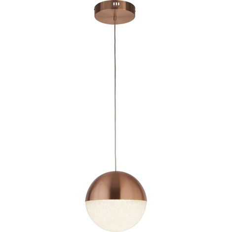 Suspension LED métal verre D : 25 cm H : max. 150 cm en abat-jour boule cuivre rond 1862 lm rétro