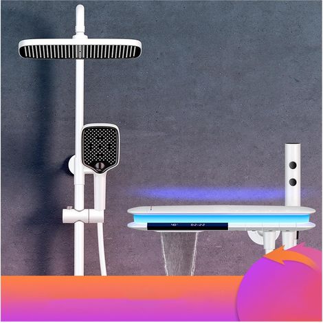 Ensemble de douche mitigeur thermostatique intelli Robinet de système de douche de salle de bain numérique Led ， Robinets de salle de bain cascade fixés au mur ， Pommeau de douche pluie Ensemble de do (1/5)