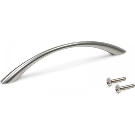 Furniture handle, length 158 mm, center distance 128 mm, zinc alloy, satin nickel, silver (1/4)