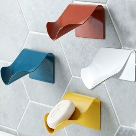 Soap Dish for Kitchen Bathroom Shower, Soap Box Soap Holder Self-Draining Soap Holder Plastic Wall Mounted(White + Blue + Yellow + Red, 4), Sunny (1/5)