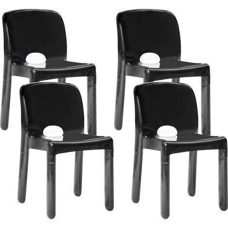 Lot de 4 Chaises Minimaliste en Plastique Salle à Manger Intérieur Extérieur Sans Accoudoirs Empilables Noir Betim (1/5)