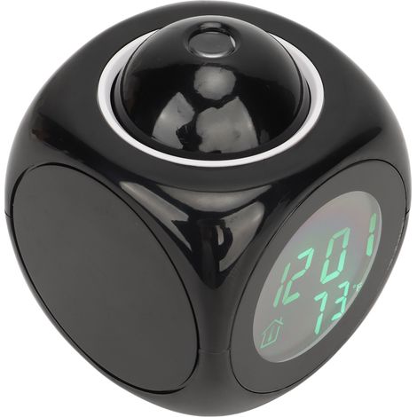 Réveil à projection LED avec mini-projecteur vocal numérique et câble USB noir (1/5)