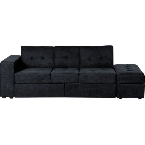 Sofa Bed 3 Seater FALSTER Fabric Black with Storage