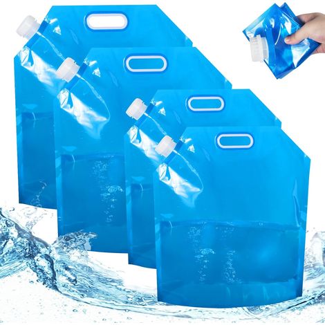 Réservoir d'eau de 5 L, 4 réservoirs d'eau portables et pliables, sac à eau pliable de 5 L pour le camping, les pique-niques et les voyages.-AquaForge