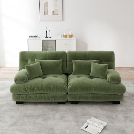 Ecksofa 220x77x81 cm grün aus Chenille mit modularem Design und Kissen (1/5)
