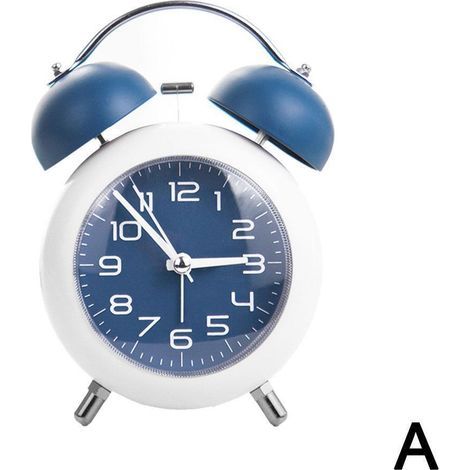 Analoger Wecker mit stummem Klingelton, Retro-Stil, aus blauem Metall (1/5)