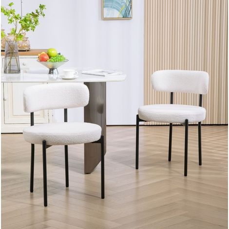 Silla de comedor de poliéster blanco crema, moderna, acolchada, 51 x 51 x 76 cm (1/5)