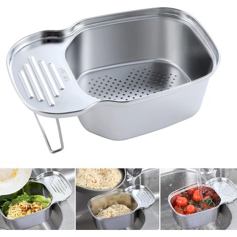 Évier de cuisine égouttoir panier crépine en acier inoxydable évier organisateur panier alimentaire multifonctionnel cuisine et salle de bain rectangulaire coin crépine (1/2)