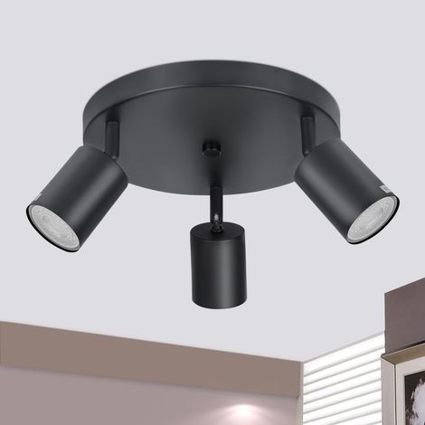 GBLY LED Deckenleuchte Schwarz Deckenstrahler - Deckenlampe 3 Flammig Rund Deckenspots GU10 Strahler Metall Küchenlampe Schwenkbar 350° Spotleuchte für Wohnzimmer Schlafzimmer Küche Flur - Ohne Birne