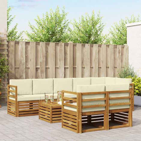 Sofagarnituren 9 pcs Natur und Creme Massivholz Akazie (1/5)
