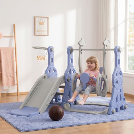 Toboggan enfant 4in1, aire de jeux exterieur enfant, Ensemble de Toboggan pour enfant Préscolaires, avec Panier de Basket, Balançoire
