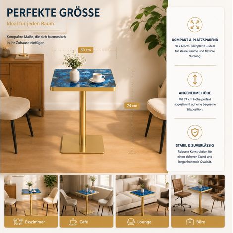 MEUBLIV Esstisch 60x60 cm Blau Marmoroptik – moderne Metallstruktur (1/5)