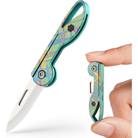 Mini Klappmesser Titan Schlüsselanhänger Rasiermesserscharf Acid-Grün