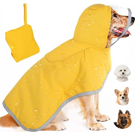 Regenmantel für Hunde mit Kapuze, verstellbarer Regenmantel für Hunde mit reflektierenden Streifen für kleine und mittelgroße Hunde, leichte Welpenbekleidung (gelb, XL) (1/3)