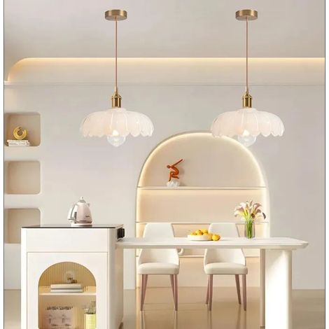 2pcs Lustre Vintage en Verre,Moderne Lampe Suspension Industriel Abat-jour Design Fleurs Plafonnier Retro Style (1/5)