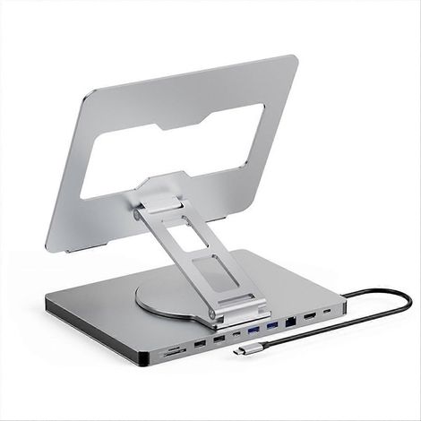 Station d'accueil rotative à 360° à 10 ports avec hub USB, lecteur de cartes RJ45 et support universel pliable pour ordinateur portable (1/5)