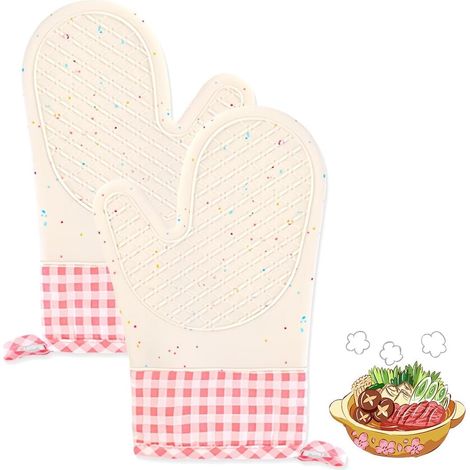 Paio di guanti da cucina in cotone antiscivolo e lavabili, protezione dal calore, per barbecue e cucina.