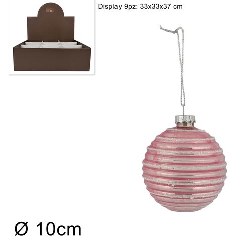 PALLA VETRO DIAMETRO 10 CM RIGATA CON GLITTER ROSA