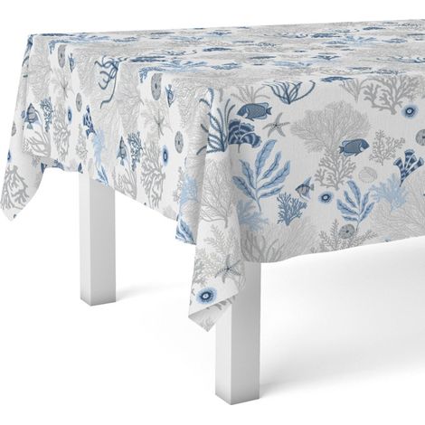 Nappe Toile cirée Lavable rectangulaire 200x140 cm Reef Bleu (1/5)