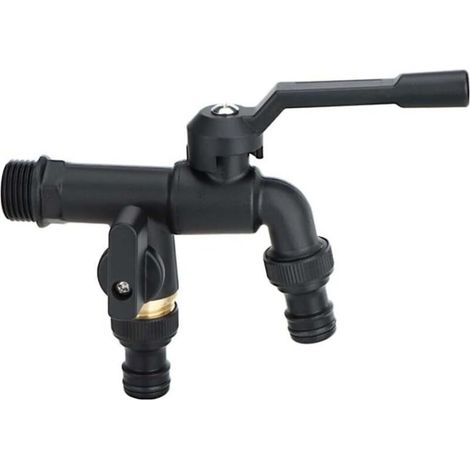 Lntyq – Robinet extérieur en laiton noir double sortie – Construction en cuivre résistant à la corrosion – Composant antigel intégré