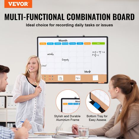 Combo Tableau Blanc et Tableau en Liège 90 x 60 cm, Calendrier Mensuel avec Cadre en Aluminium, Tableau Magnétique Effaçable à Sec,… (1/5)