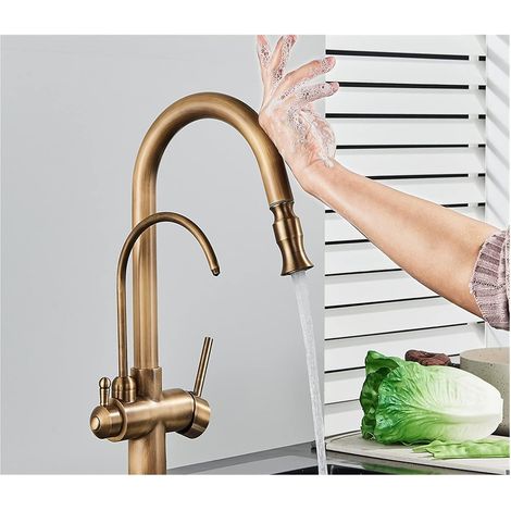 Robinet de Cuisine remplisseur de Pot Capteur Tactile Filtre Eau Robinet de Cuisine en Laiton Antique Mettre pulvérisateur mitigeur avec Grue à Eau Pure pivotante (Color : 5, Size : T) (1/5)