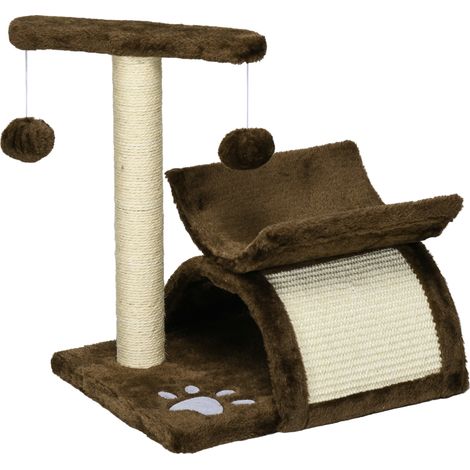 Arbre à chat 43 cm avec tunnel, plateforme en U, griffoir en sisal, balle ludique et zone de repos moelleuse pour petits chats, marron - CHICFURN (1/5)