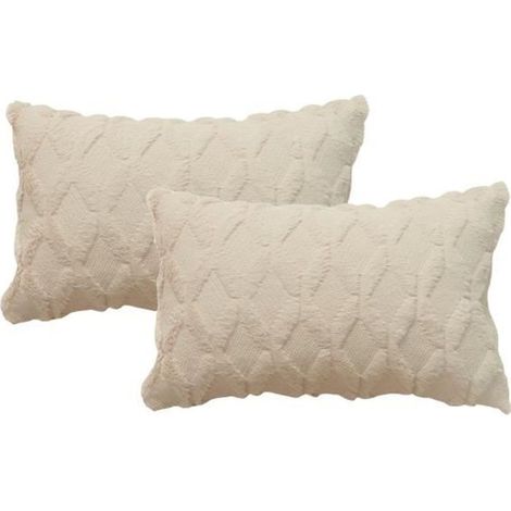2pcs de Housses de Coussin rectangulaire 30cm x 50cm en Peluche style scandinave couleur unie - Beige (1/4)