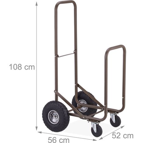 Práctico carro revistero para leña de jardín de interior con ruedas giratorias 80 x 40 x 40 cm de acero marrón 130013926 (1/5)