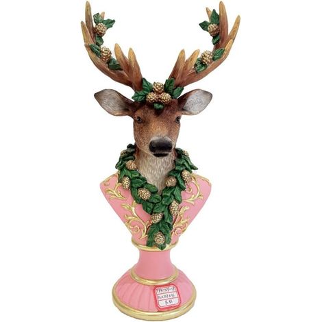 TrAdE Shop Traesio - Decorazione Natalizia Busto Renna Con Corna Ghirlanda In Resina Rosa 16x12.5x33cm 633864 - (1/2)