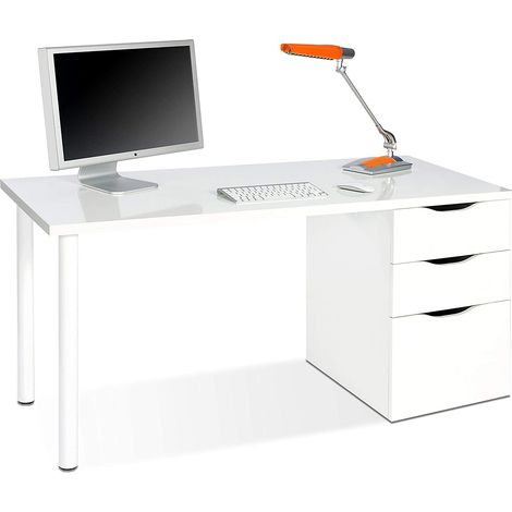 Table d'ordinateur réversible bureau avec tiroir coloris Blanc Artic - 138 cm (longueur) x 60 cm (profondeur) x 74 cm (hauteur) (1/4)