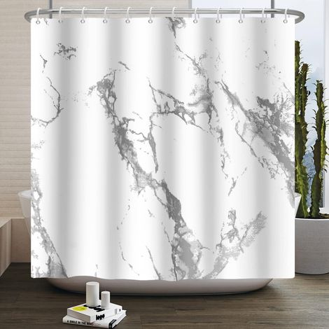 Duschvorhang, 183 x 213 cm, cremeweißes Marmormuster, abstrakte Luxusstruktur, wasserdichtes Polyester, mit Haken
